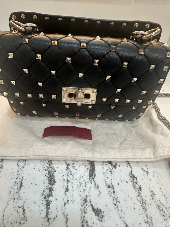 Valentino Handbags - Valentino Black Quilted Rockstud Shoulder Bag with Silver Hardware